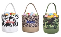 Panier de Pâques pour enfants personnalisé avec le nom de l'enfant, en forme de vache, imprimé léopard, sacs à œufs pour enfants, panier de Pâques, sacs cadeaux de Pâques