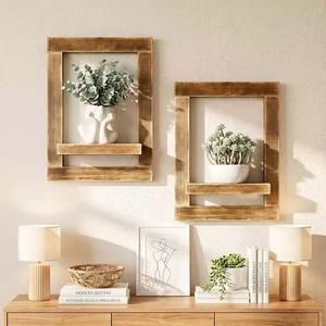 Wooden Square Wall <b>Shelf</b> Solid Wood Floating Display <b>Rack</b> For Home Decor Vase Plant Holder Living Room Storage - Product Image 1
