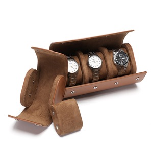 Custom Logo Vintage PU Leather <b>Watch</b> Case 1 2 3 Slots Snap Button Travel <b>Watch</b> Box <b>with</b> Flannelette Lining - Product Image 5