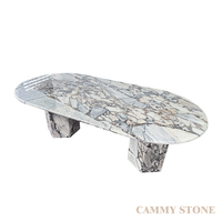 Table à manger ovale en marbre naturel Cammy Stone Ocean Storm, design moderne, mobilier multifonctionnel pour salle à manger, utilisation en appartement
