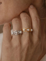 Trendiger Edelstahl-Perlen-Zirkon Geometrischer Seitenöffnungs-Ring 18K Vergoldet Unisex Mode-Eheringe für Paare