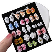 30 Buah Dekorasi Seni Kuku Prancis, Gradasi Warna, Bunga 3D Timbul, Kristal Pink, Aksesoris Mutiara, Berlian Imitasi, Buatan Sendiri