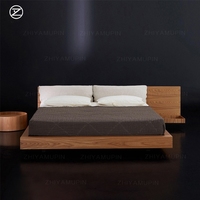 Lit bas tatami nordique japonais, lit double moderne minimaliste pour gîte, lit flottant en noyer noir d'Amérique du Nord, personnalisable