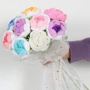 Bouquet <span class=keywords><strong>de</strong></span> roses artificielles tricotées à la main, fleurs en fil finies pour la décoration <span class=keywords><strong>de</strong></span> mariage, <span class=keywords><strong>de</strong></span> fête, <span class=keywords><strong>de</strong></span> maison ou comme cadeau - Product Image 2