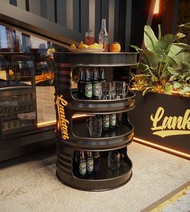 Scaffale portaoggetti industriale vintage creativo a più strati, espositore a barile Qingba Bistro, artigianato in metallo commerciale inciso - Product Image 5