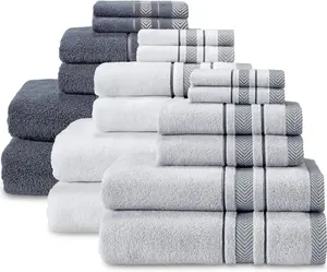 2024 New Home Hotel Use 100% Soft Cotton Terry Luxury White Grey 70x140cm Bath Hand Face Towel 3-pcs Sets Customizable