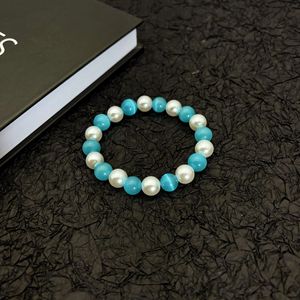 Pulsera de Perlas con Piedra Ojo de Gato, Verde Esmeralda, Perlas Blancas de Imitación, Elástica, Joyería de Moda - Product Image 4
