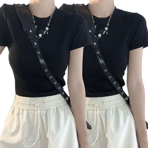 Camiseta elegante de algodón adelgazante de manga corta para mujer, estilo coreano, capa base de ajuste Regular, ropa de verano a la moda - Product Image 6