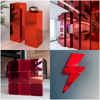 Grand miroir rouge acrylique feuilles vierges carreaux non vitrés pour la décoration murale de bureau à domicile et de gymnases commerciaux coupe personnalisée traitée
