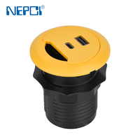 Enchufe de Corriente USB Integrado de Escritorio Estilo Europeo con Cables DC-06U-65AC, Diseño Compacto con Alta Capacidad de 65w, Amarillo