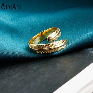 클래식 18K 골드 도금 925 스털링 실버 깃털 조절 손가락 반지 여성 남성 - Product Image 3