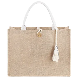 Bolsas de regalo bonitas reutilizables grandes personalizadas para mujer, bolsa de playa impermeable para piscina, bolsa de yute