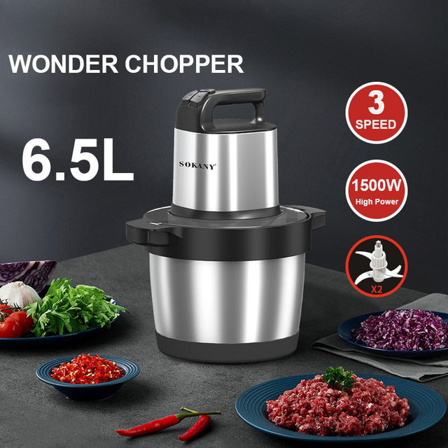 6.5L Electric Meat Grinder 1500W High Power Food Chopper with 3 Speeds and 2 Blades for Meat Vegetables and Baby Food