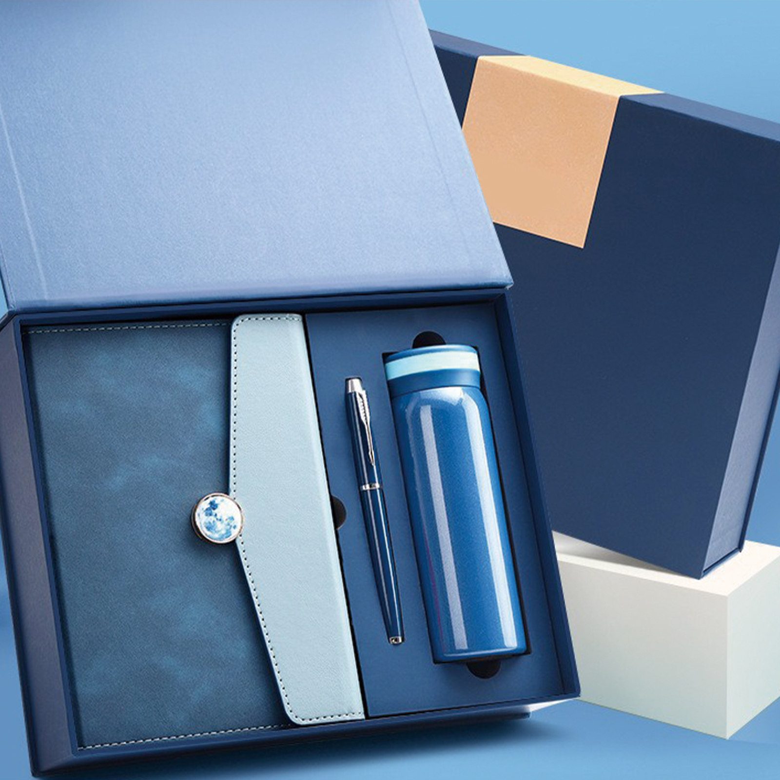 Cuaderno+bolígrafo+vaso aislante