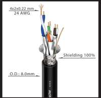 كابل شبكة Roxtone C6AP مرن من نوع CAT6a، مقاس AWG24 4 × 2 × 0.22 مم، S/FTP، غلاف PVC بقطر 8.0 مم، نواة نحاسية، طول 1 متر، عزل رغوي من البولي إيثيلين