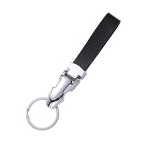 Porte-clés en cuir véritable pour homme avec mousqueton en alliage et boucle tête de léopard, durable et personnalisable, noir, non imprimé