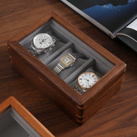 Boîte à montres en bois de noyer noir avec couvercle en verre, organisateur de bijoux à 3 positions, cadeau de luxe vintage, vente en gros, personnalisable