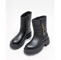 Bottes à plateforme épaisse en cuir verni pour femmes, mi-mollet, bout rond, à enfiler, automne, PU noir