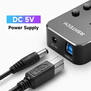 RSHTECH 7 In 1 Type C Hub With DC 5V/3A Power Adapter 5Gbps USB C Adapter USB 3.0 Hub Portable For Laptop Macbook Pro