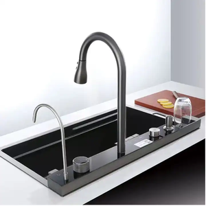<span class=keywords><strong>AMAXO</strong></span> Évier de cuisine en acier inoxydable 304 anti-rayures Évier de cuisine à fente unique multifonction avec cascade et lave-gobelet - Product Image 3