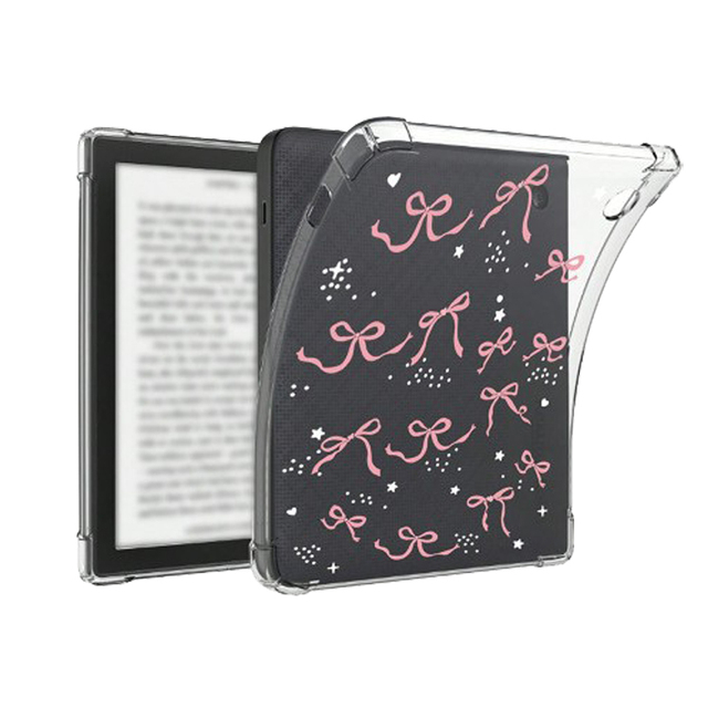 Custom Bow Print Clear Reader Case for Kindle Paperwhite 12th 11th Generation TPU Back Cover for Kindle Kobo Libra Colour 7inch