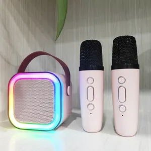 Speaker kotak suara audio bluetooth Mini portabel, pengeras suara kotak suara Karaoke musik dengan mikrofon nirkabel sistem pemutar lampu LED K12