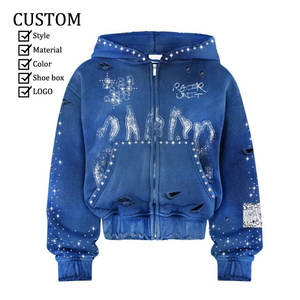 Sweat à capuche personnalisé pour hommes de haute qualité poids lourd 100% coton à capuche graphique de couleur surdimensionné veste éponge à gaufrage sans cordon - Product Image 3