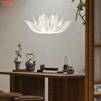 Nouveau Lustre LED Chinois Personnalisé Style Villa Restaurant Chambre Temples Salle de Thé Zen Pétale de Lotus Suspension Luminaire