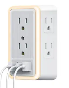 US Socket USB Multi Plug Outlet Extender Surge Protector 6 AC Plug Extender with 3 USB Ports Wall Adapter with Night Light