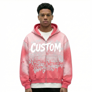 남성용 후드티 라인스톤 지퍼업 코튼 오버사이즈 프린팅 커스텀 애시드 워시 후드티 제조업체 헤비웨이트 후드티 - Product Image 3