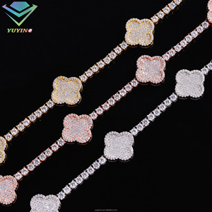 VVS moissanite GRA certificate 925 silver 18K gold plated round brilliant cut iced out clover tennis chain hiphop <b>bracelet</b> - Product Image 1