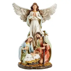 Natividad DE LA Sagrada Familia de 12 pulgadas con estatua de Ángel Gabriel decoración navideña para el hogar