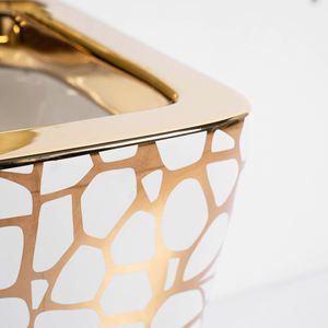 <span class=keywords><strong>WC</strong></span> rectangulaire en céramique de couleur or, design élégant, sanitaire doré, siphon en P, suspendu au mur, avec couvercle de siège à fermeture douce - Product Image 4