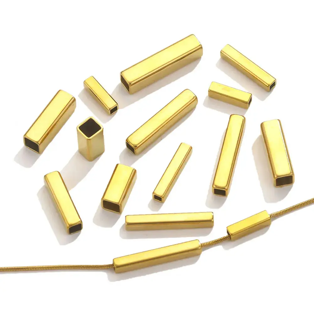 18K altın paslanmaz çelik kare şekilli tüp boncuk, DIY mücevher malzemeleri, bilezik boncuk aksesuarları