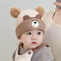 Bonnet tricoté à oreilles rondes motif dessin animé mignon, vente en gros d'usine, pour bébés garçons et filles de 6 mois à 2 ans, collection automne-hiver