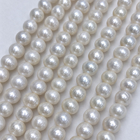 Vente en gros de perles d'eau douce cultivées naturelles blanches rondes de 7-8 mm pour la fabrication de bijoux, perles sans noyau