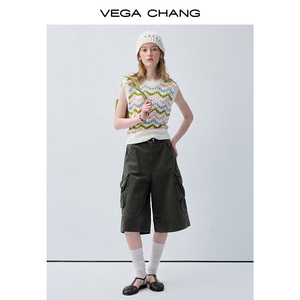 VEGA CHANG Color Block Wave Striped Knit Vest for Women Sleeveless Crochet Tank Top Crew <strong>Neck</strong> Casual Sweater - Product Image 3