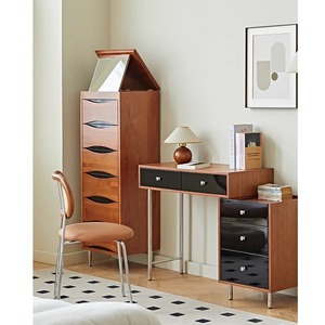 Solid Wood Dresser <b>Chest</b> With Mirror Cherry Wood Color Multi Drawer <b>Storage</b> Cabinet For Bedroom Living Room - Product Image 2
