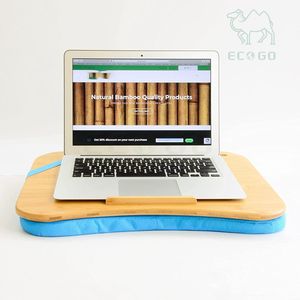 Soporte para computadora portátil de bambú azul en la cama Escritorio portátil para computadora portátil con cojín Mesa para computadora portátil bien diseñada para viajes, trabajo, hogar - Product Image 6