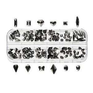 Lucida Hot Selling Flatback Nail Art Strass 3D Glas gemischte Form Herz Steine Box Ab Diamant Nagel Kristall Sets für Nägel