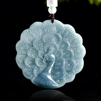 Jadéite Naturelle Bleu Eau Paon Bonne Chance et Paix Jade Pendentif UNISEXE Design Original Style Chinois DW07