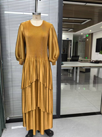 PLEAT Vente directe d'usine Nouvelles robes Commandes personnalisées acceptées Robe maxi en polyester métallisé Manches lanternes Femmes Casual Naturel