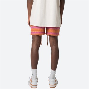 Venta al por mayor pantalones cortos de punto de alta calidad cintura elástica con cordón 100% poliéster pantalones cortos mohair a rayas - Product Image 3