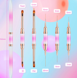 Ensemble de pinceaux à ongles double embout rose ombré en nylon pour la peinture 3D au gel et la conception de manucure - Product Image 4