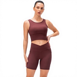 Ensemble de yoga 2 pièces pour femme, sans manches, respirant, en polyester, taille haute, pour fitness et sport - Product Image 1