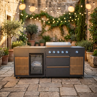 Îlot de cuisine BBQ extérieur tout-en-un en acier inoxydable 304 avec brûleur latéral et réfrigérateur pour jardin et terrasse