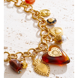 JINYOU Collar con Colgante de Corazón de Acrílico, Accesorio de Perla Simulada, Chapado en Oro, Acero Inoxidable, Forma de Flor, Vintage, 1989 - Product Image 4