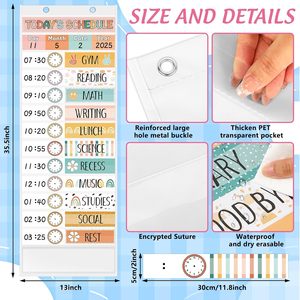Tabla de horarios diarios de bolsillo de 13 x 35.5 pulgadas con diseño de arcoíris, flores y sonrisas para la gestión del tiempo, regreso a clases - Product Image 2