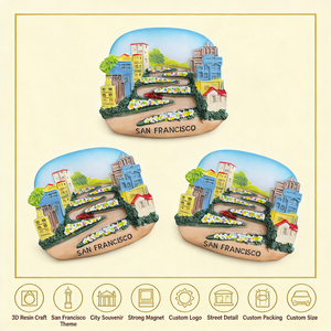 Imán de Resina Pintado a Mano en 3D para Refrigerador, Recuerdo de Viaje con el Monumento de la Calle Lombard de San Francisco, EE. UU., Impresión Digital con Logotipo Personalizado - Product Image 1
