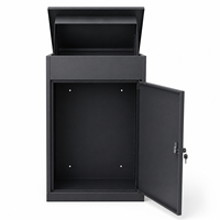 Boîte à colis en fer noir robuste résistante au vent avec couvercle à vérin hydraulique pour la maison, rangement extérieur des colis